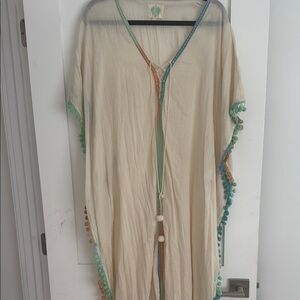 Cream Pom-Pom Trim Swim Coverup